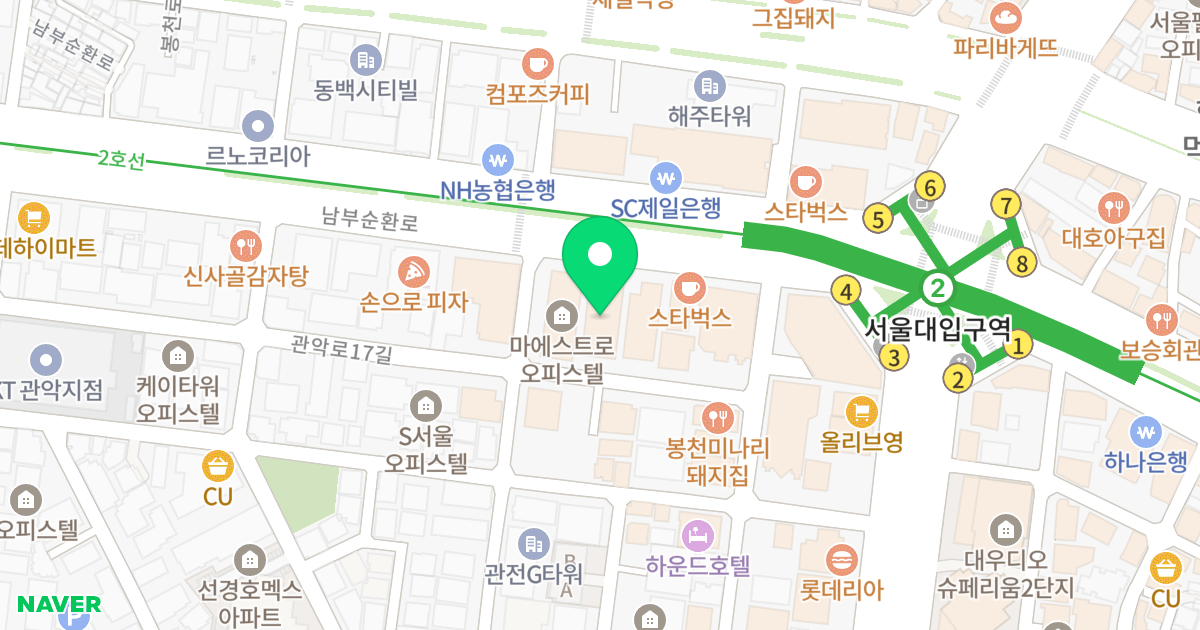 관악센츄리타워 위치 지도 - 서울특별시 관악구 남부순환로 1808