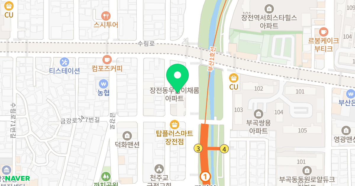 장전동 우남 이채롬 위치 지도 - 부산광역시 금정구 금정로 161