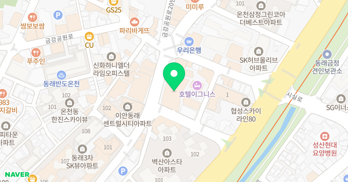 온천장역 삼정그린코아 더시티 위치 지도 - 부산광역시 동래구 중앙대로1473번길 24