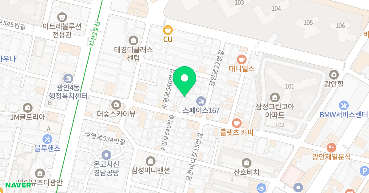 라인디오션 위치 지도 - 부산광역시 수영구 수영로540번길 31-1