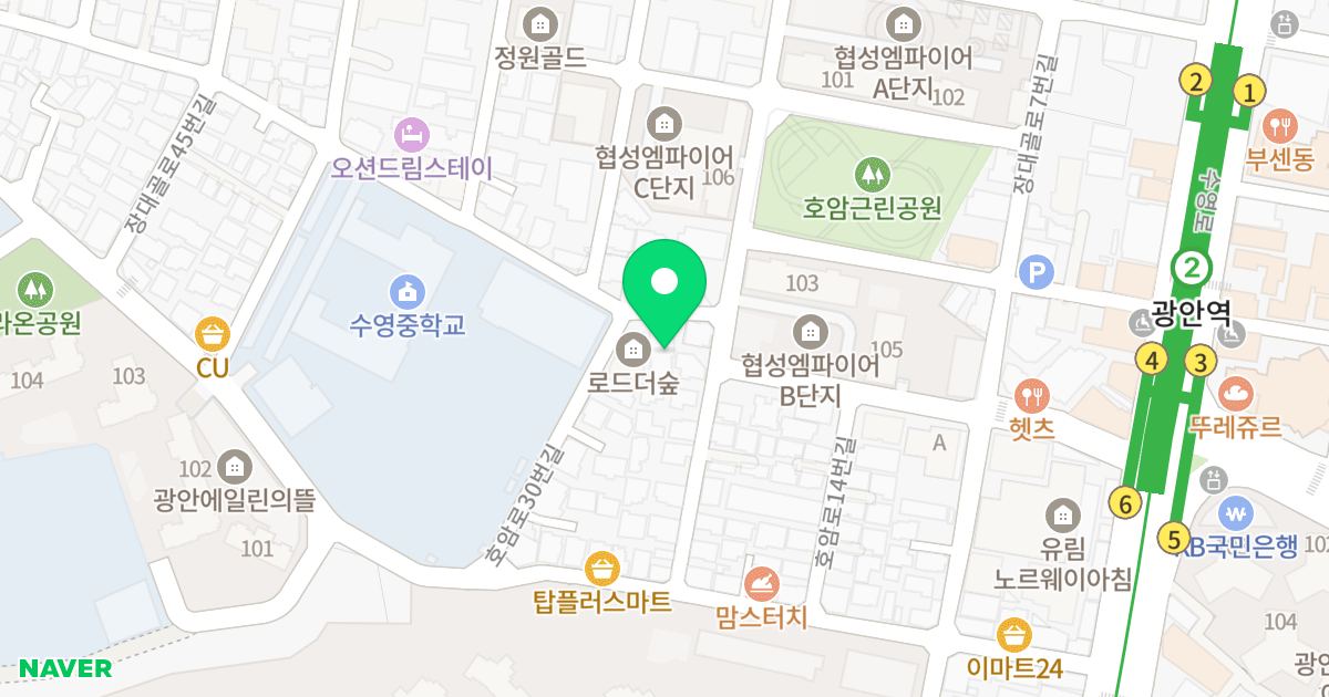 로드 더 숲 비 위치 지도 - 부산광역시 수영구