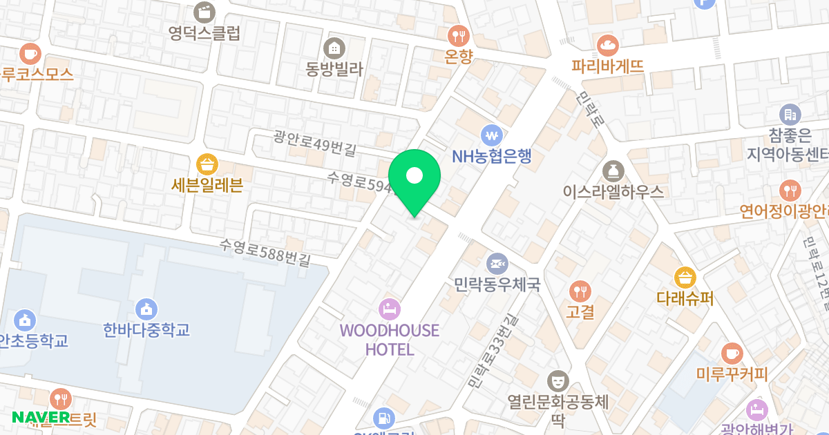 정산페블비치 위치 지도 - 부산광역시 수영구 수영로594번길 120