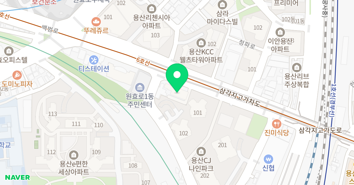 용산큐브 위치 지도 - 서울특별시 용산구 백범로90길 12