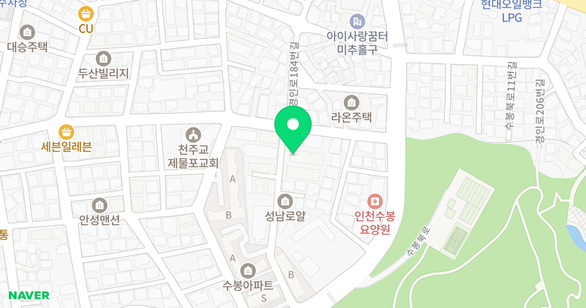 재경빌리지B동 위치 지도 - 인천광역시 미추홀구 수봉로33번길 102-7