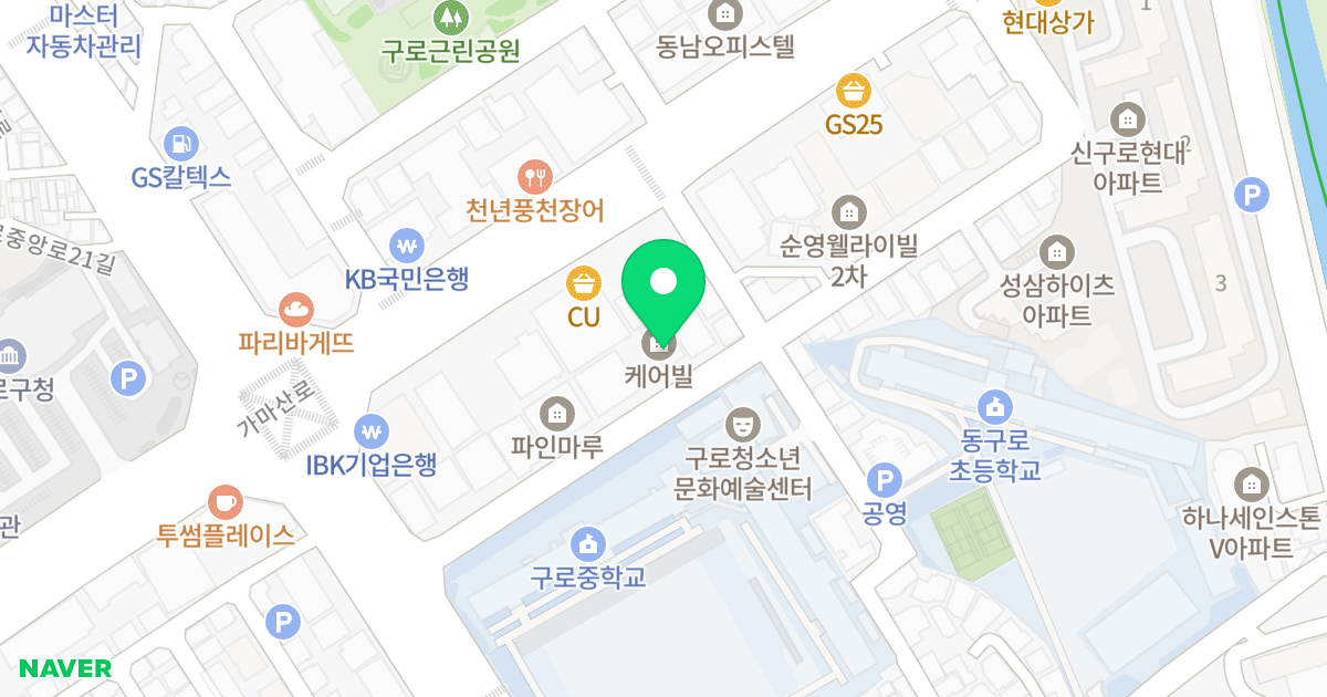 케어빌 위치 지도 - 서울특별시 구로구 구로중앙로18길 27