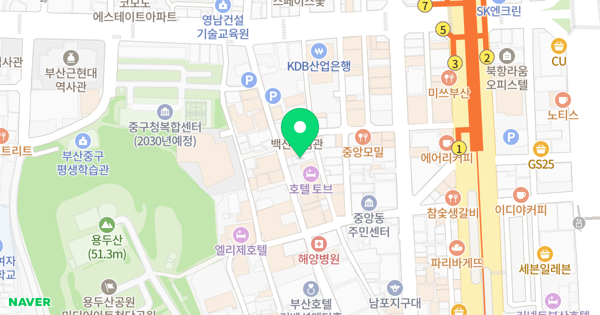 동광동 프라임원룸오피스텔 위치 지도 - 부산광역시 중구 백산길 13-1