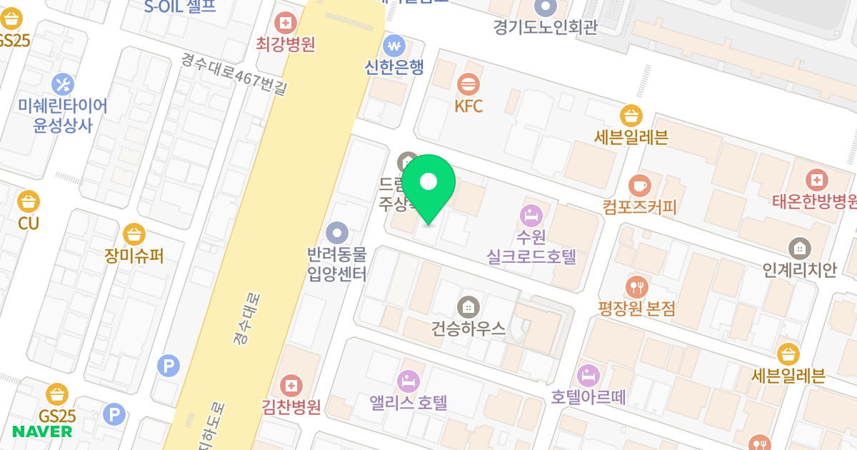 Queens Place 위치 지도 - 경기도 수원시 팔달구 인계로94번길 27-7