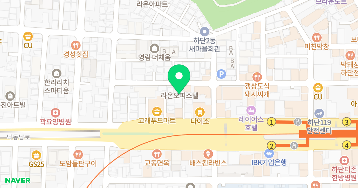 라온O/T 위치 지도 - 부산광역시 사하구 낙동남로 1385-3