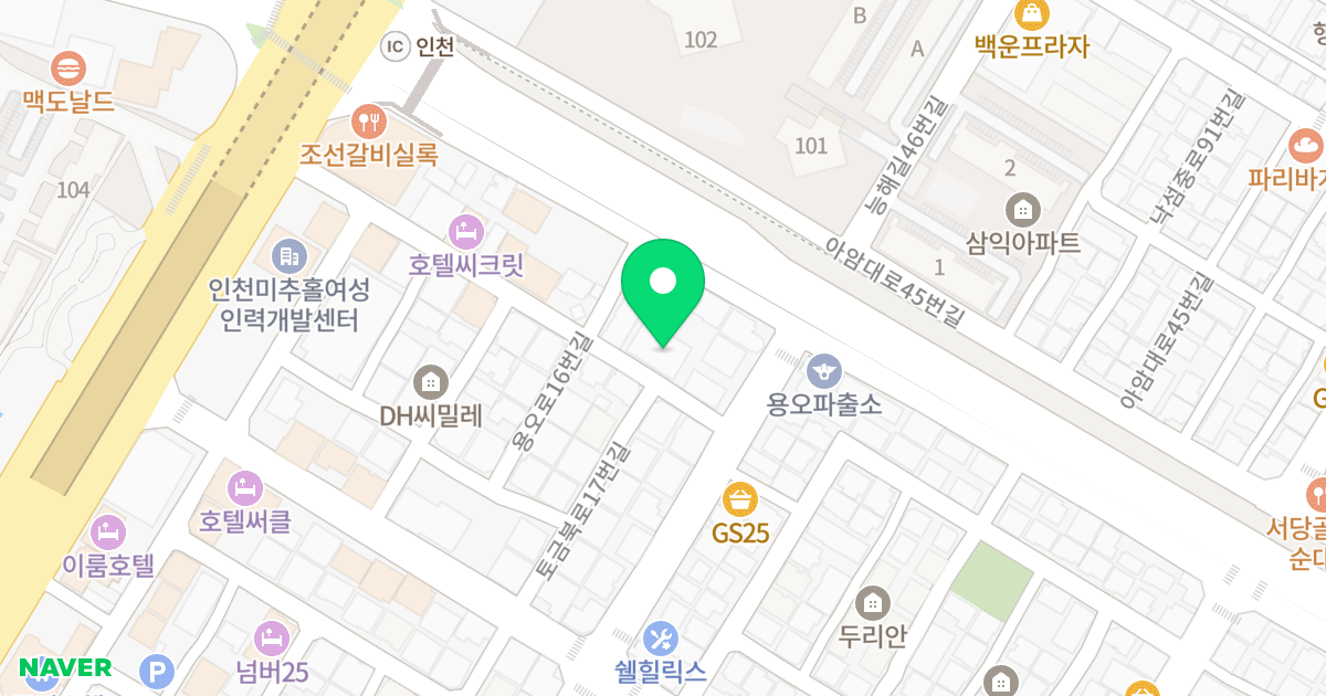 밀레니엄 위치 지도 - 인천광역시 미추홀구 아암대로53번길 33