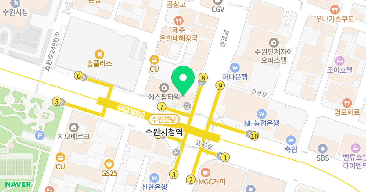 수원프라자 위치 지도 - 경기도 수원시 팔달구 권광로 159