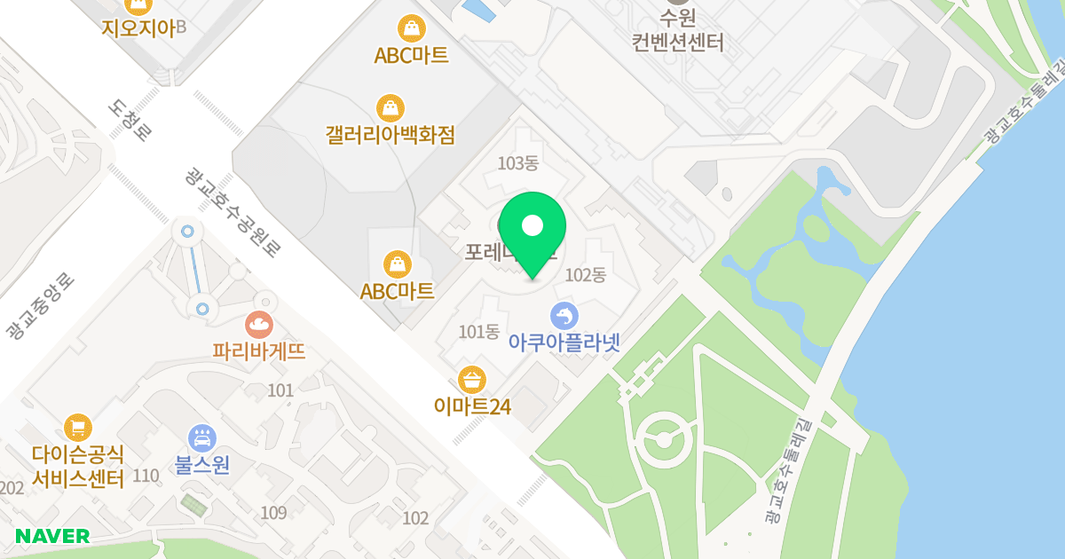 포레나 광교 위치 지도 - 경기도 수원시 영통구 광교호수공원로 300