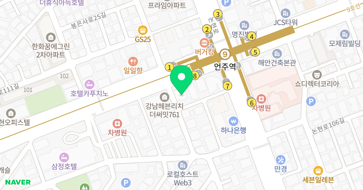 역삼 노블루체 언주 위치 지도 - 서울특별시 강남구 봉은사로 174