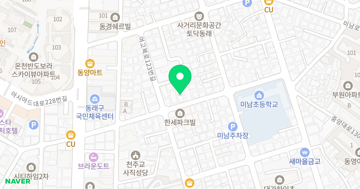 온천동 오름캐슬 위치 지도 - 부산광역시 동래구 미남로102번길 33