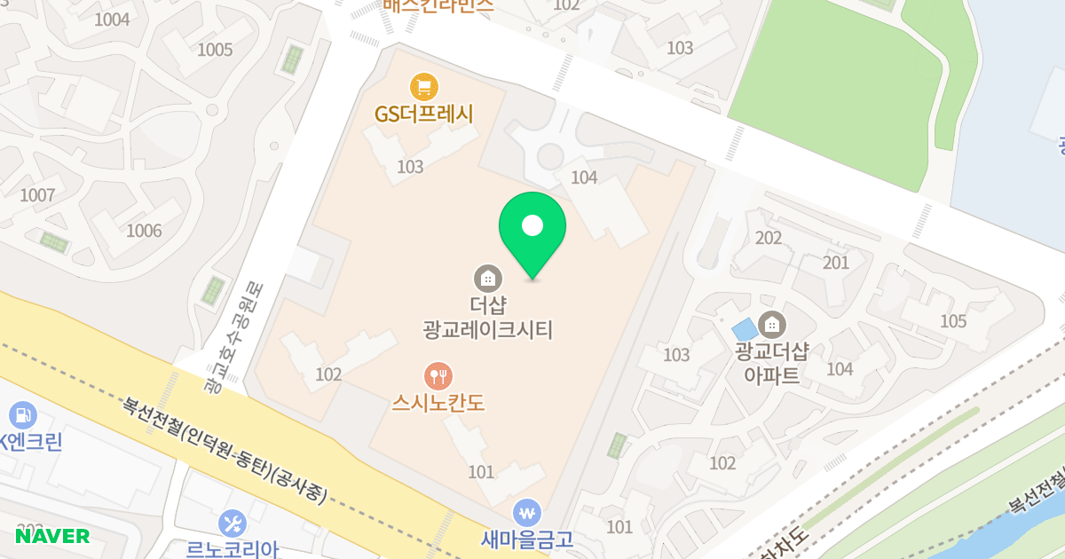 더샵 광교레이크시티 위치 지도 - 경기도 수원시 영통구 광교호수공원로 20