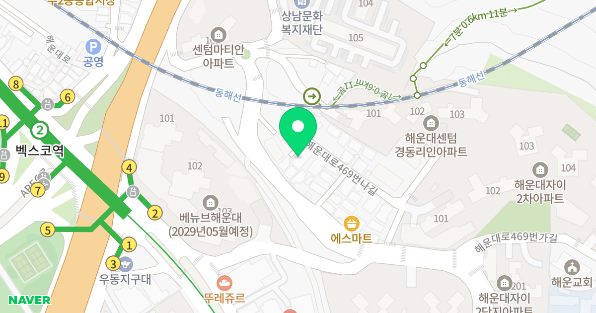 노아센텀빌 위치 지도 - 부산광역시 해운대구 해운대로469번길 150
