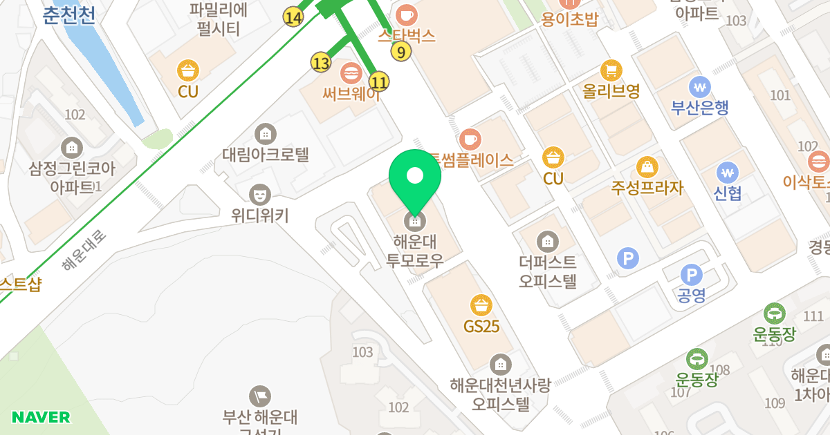투모로우 오피스텔 위치 지도 - 부산광역시 해운대구
