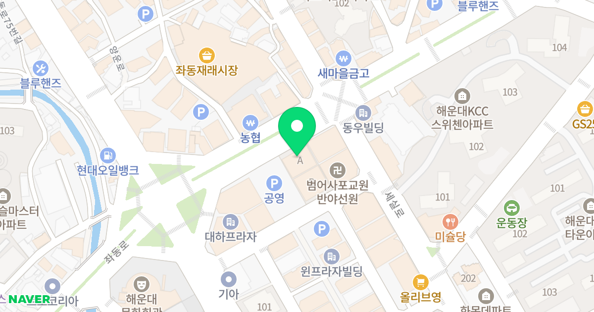 블루스퀘어 A동 위치 지도 - 부산광역시 해운대구 좌동로 96