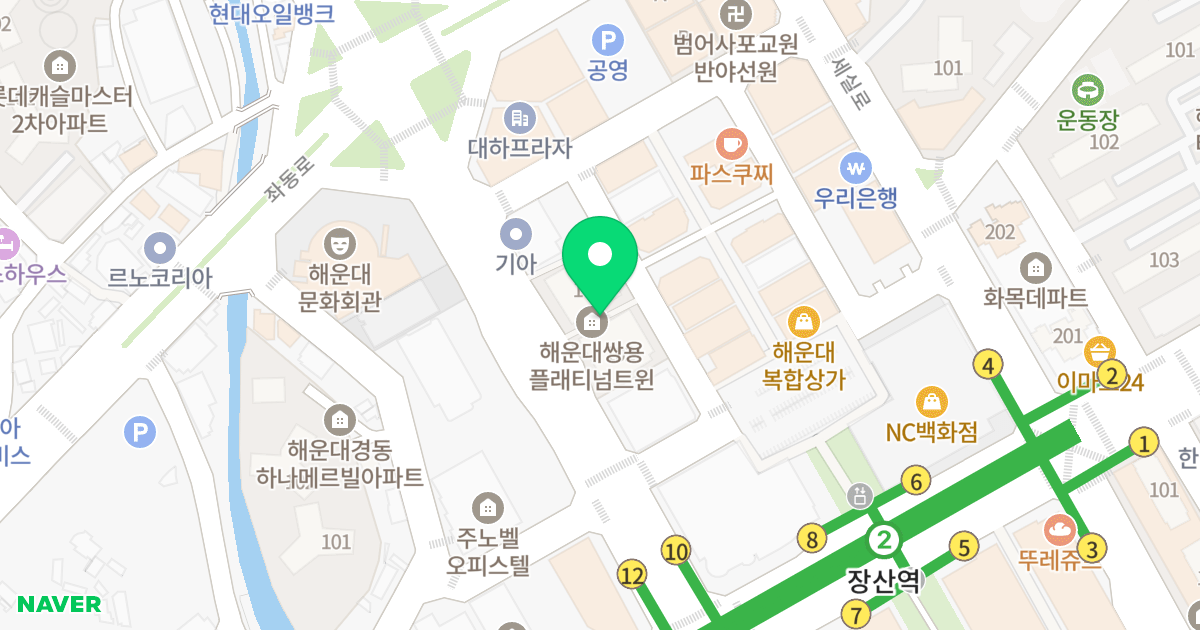 해운대 쌍용 플래티넘트윈 위치 지도 - 부산광역시 해운대구 양운로 88