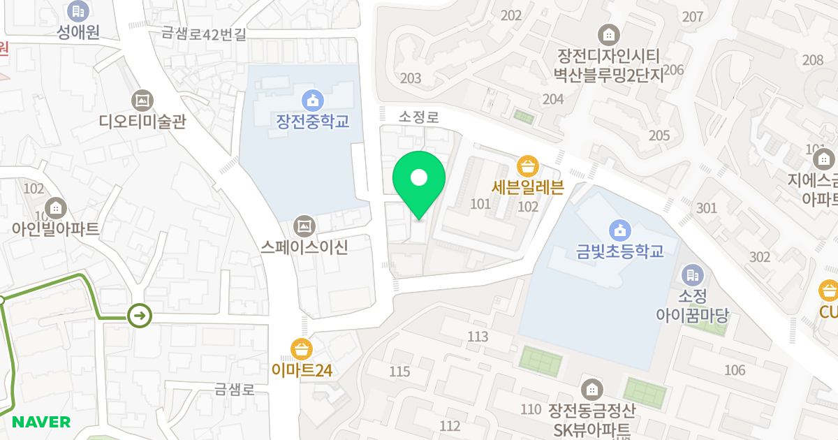 라움하우스 위치 지도 - 부산광역시 금정구 금샘로18번길 24