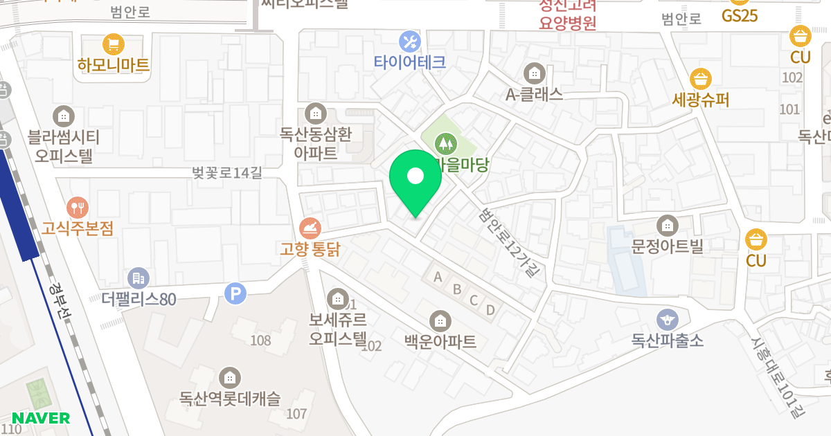 더시크릿독산 위치 지도 - 서울특별시 금천구 범안로12가길 28-8
