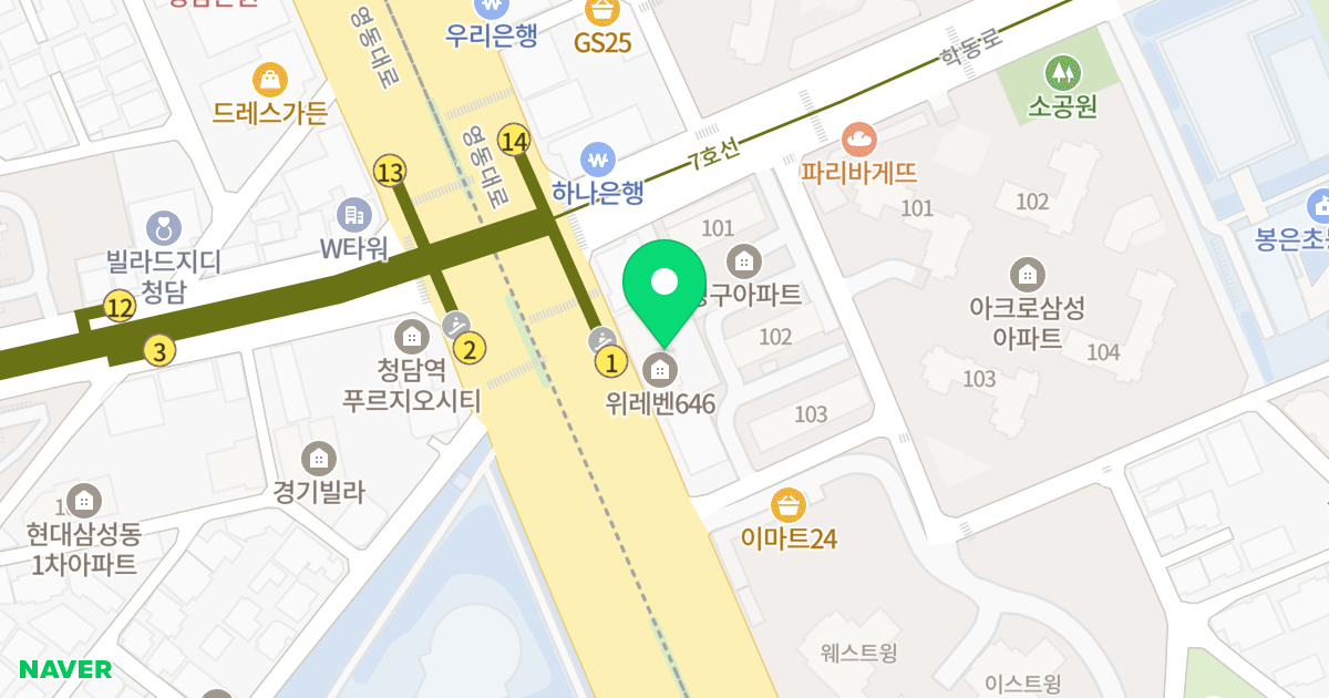 위레벤646 위치 지도 - 서울특별시 강남구 영동대로 646