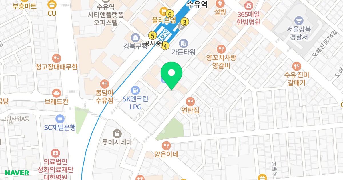 스카이캐슬 위치 지도 - 서울특별시 강북구 오패산로77길 36