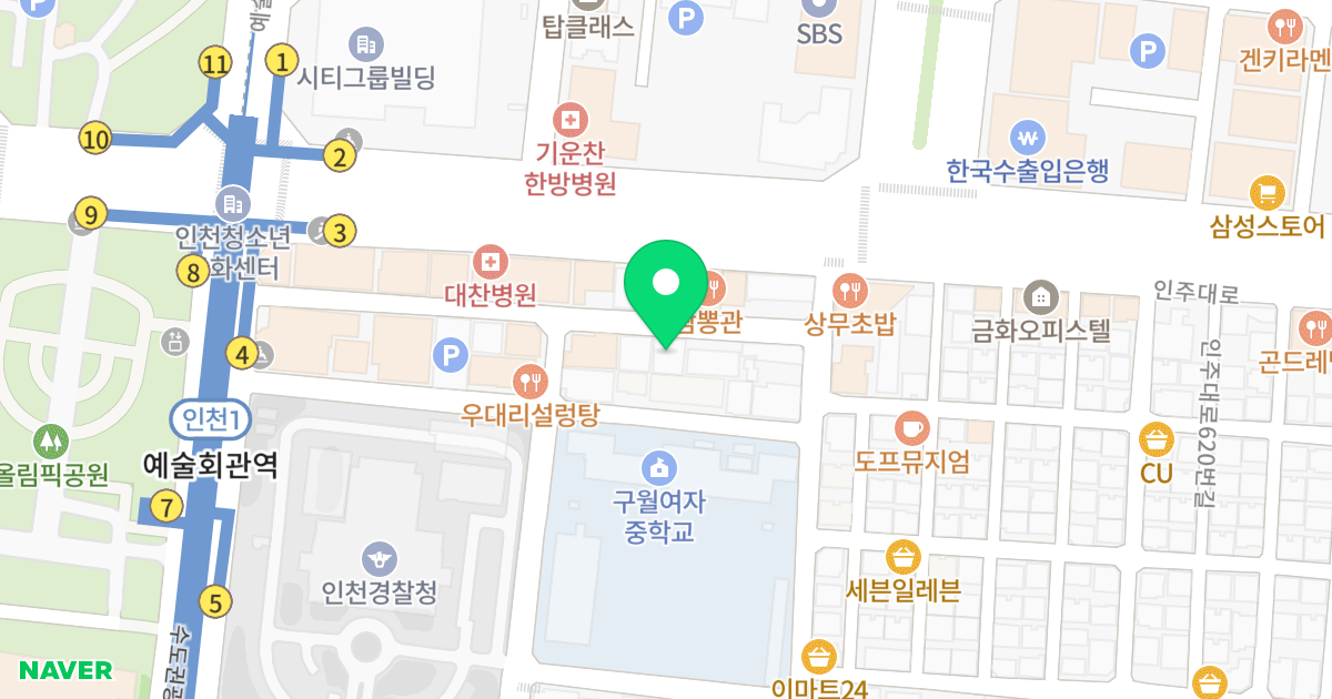 M타워-1 위치 지도 - 인천광역시 남동구 예술로174번길 36