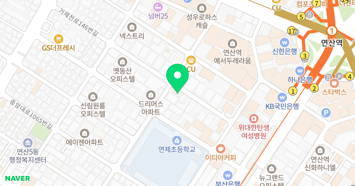 더 페이스 위치 지도 - 부산광역시 연제구 거제천로146번길 52