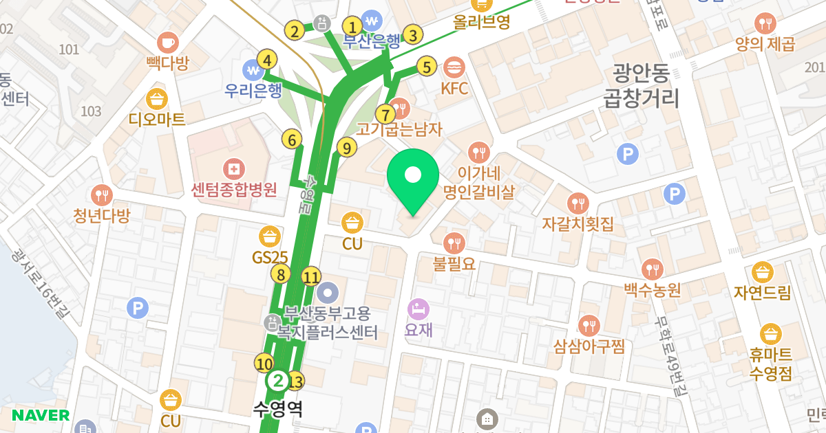 광안스윗팰리스 위치 지도 - 부산광역시 수영구 무학로9번길 105