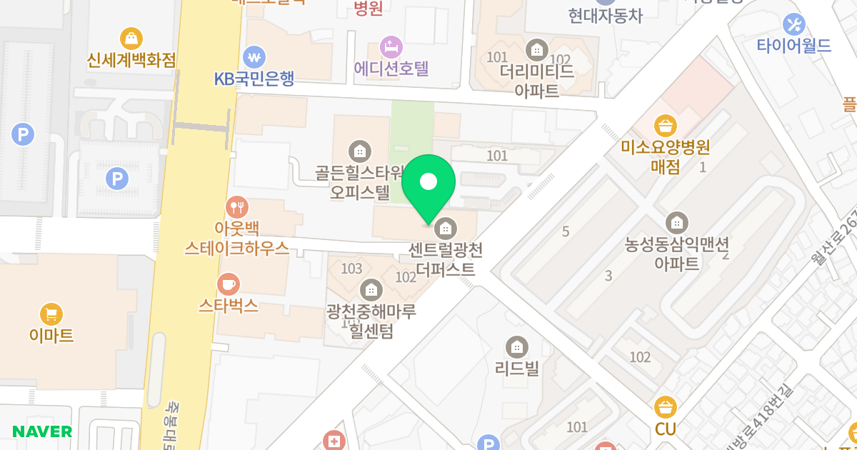 센트럴 광천 더 퍼스트 오피스텔 위치 지도 - 광주광역시 서구 죽봉대로66번길 13