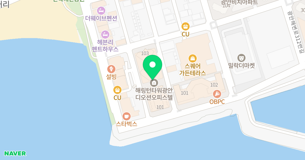해링턴 타워 광안디오션 위치 지도 - 부산광역시 수영구 광안해변로284번길 38
