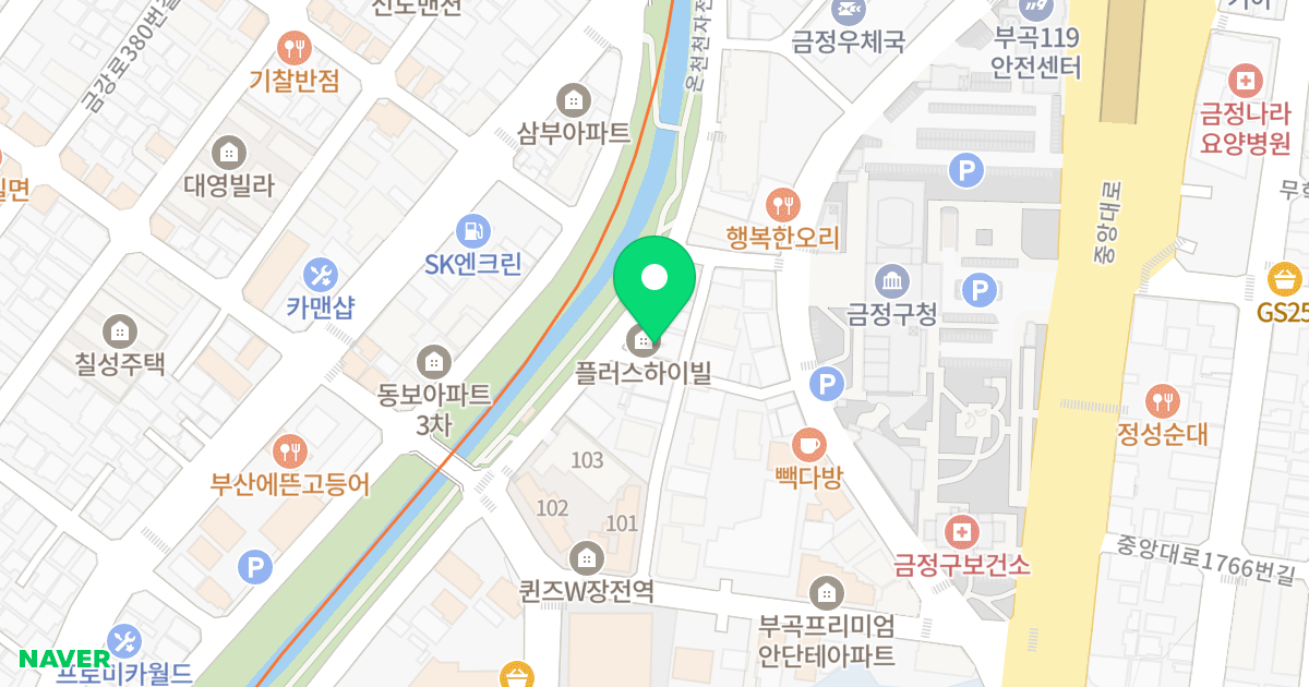 플러스 하이빌 위치 지도 - 부산광역시 금정구 부곡온천천로 196