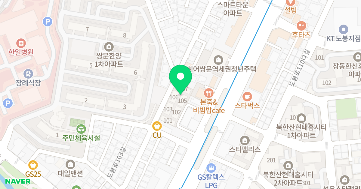 힐트리움 아파트 위치 지도 - 서울특별시 도봉구 우이천로24길 50