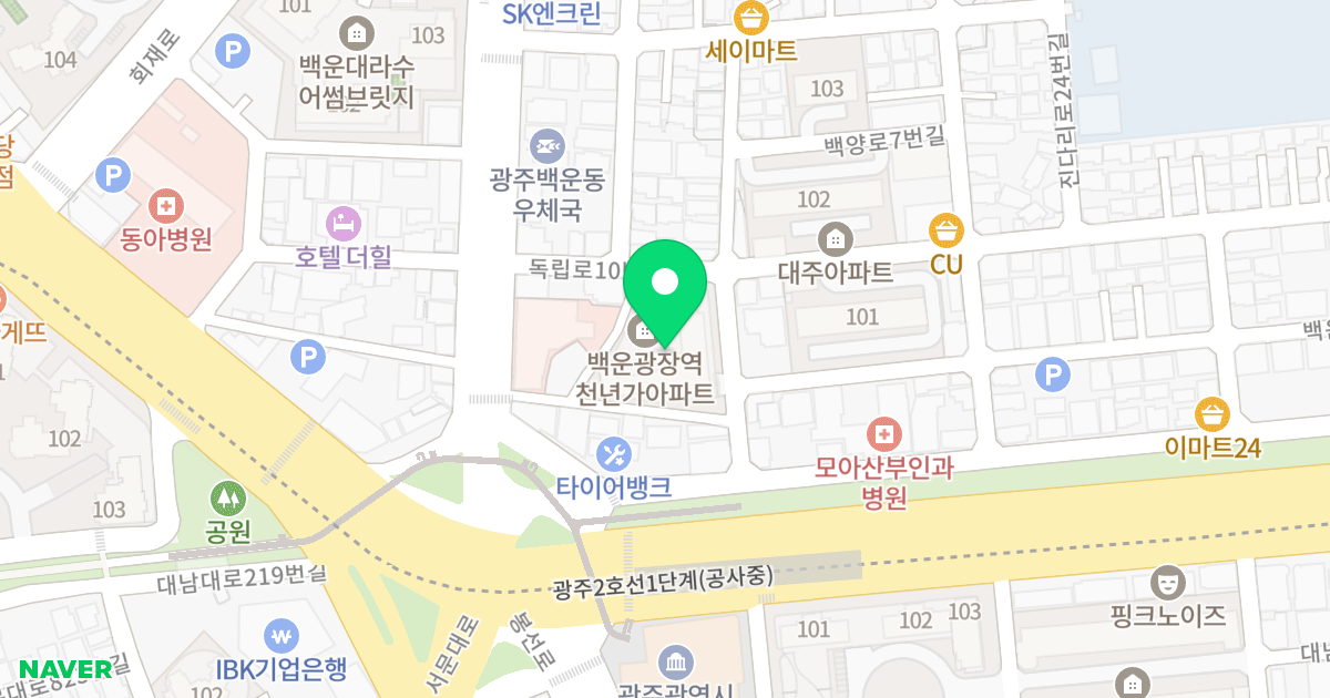 백운광장역 천년가 위치 지도 - 광주광역시 남구 독립로10번길 8
