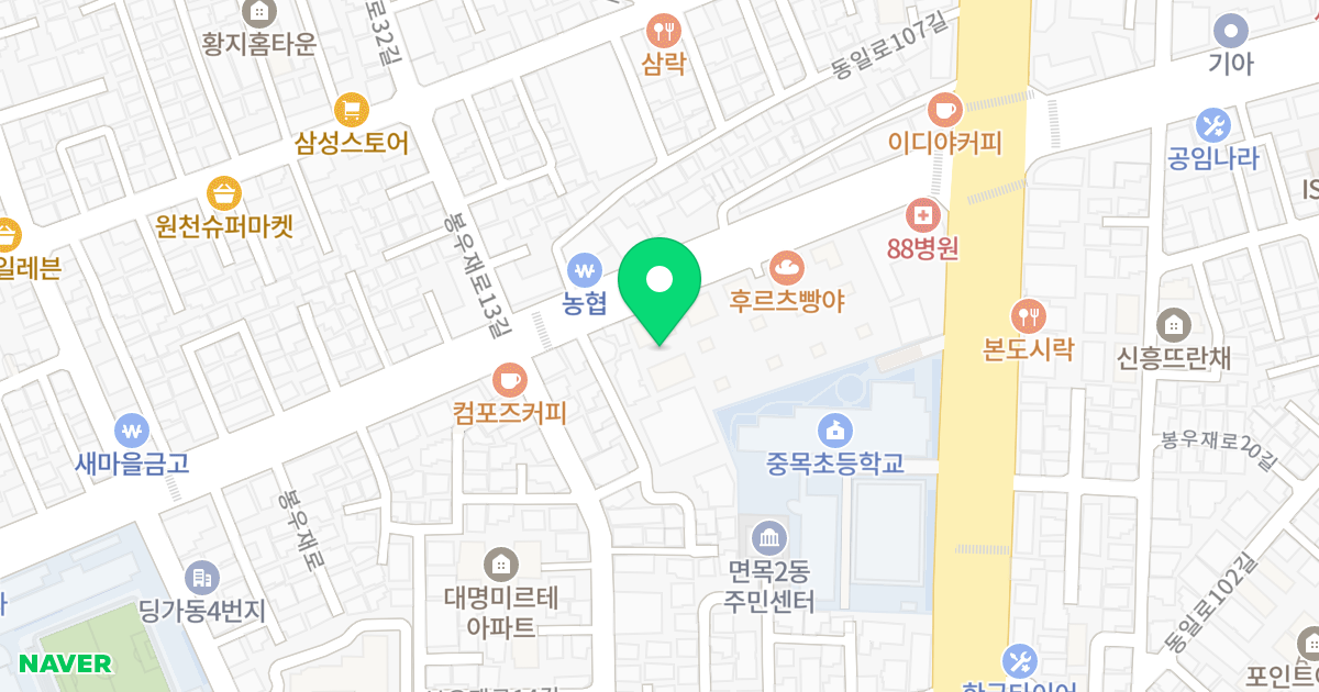 봄작시티 48 위치 지도 - 서울특별시 중랑구 봉우재로 54