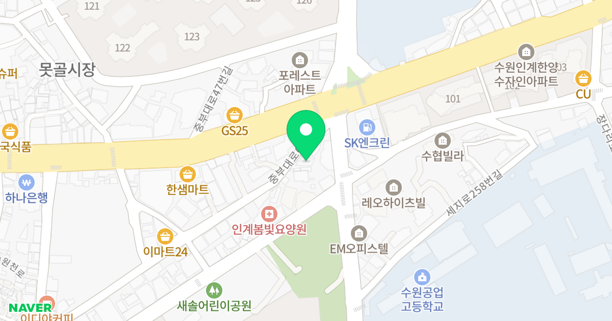 The L 인계 위치 지도 - 경기도 수원시 팔달구 중부대로60번길 9