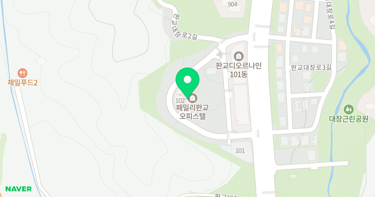 패밀리판교 102동 위치 지도 - 경기도 성남시 분당구 판교대장로2길 12