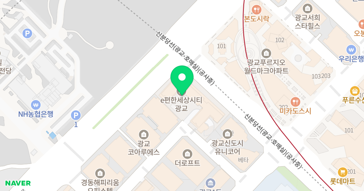 e편한세상 시티 광교 위치 지도 - 경기도 수원시 영통구 도청로 103