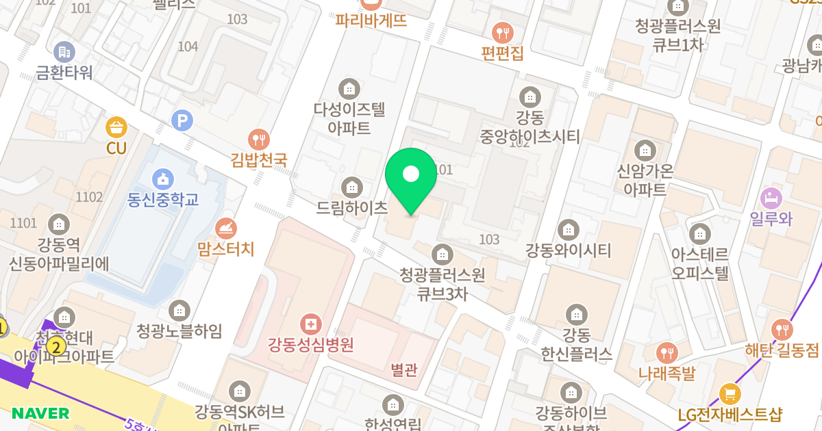 강동 큐브 2차 위치 지도 - 서울특별시 강동구 진황도로 85