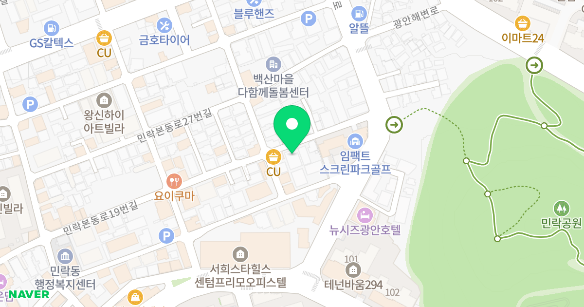 광안리 미소드리움 위치 지도 - 부산광역시 수영구 민락본동로19번길 19-3
