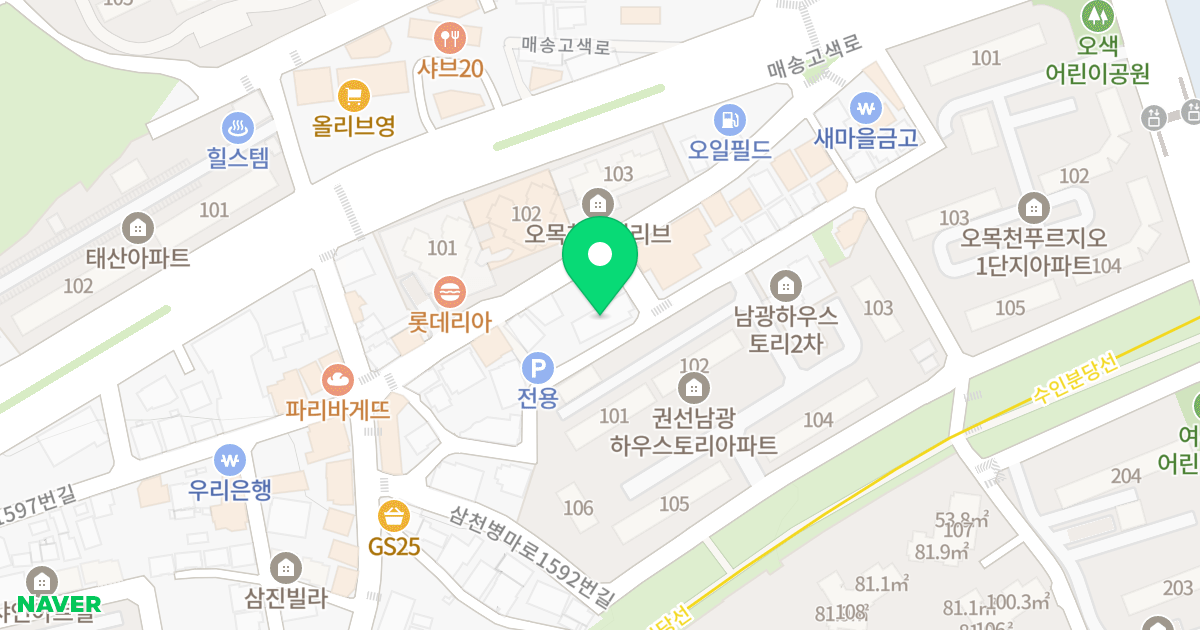 공간사랑빌딩 위치 지도 - 경기도 수원시 권선구 삼천병마로1598번길 28-6