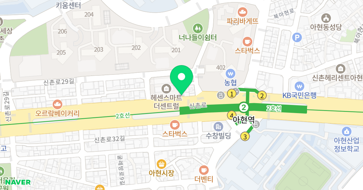 헤센 스마트 더 센트럴 위치 지도 - 서울특별시 서대문구 신촌로33길 16