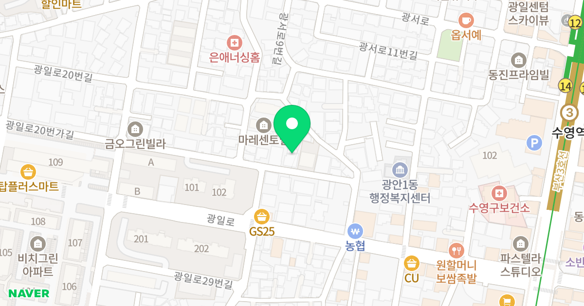 지음 위치 지도 - 부산광역시 수영구 광일로20번가길 14