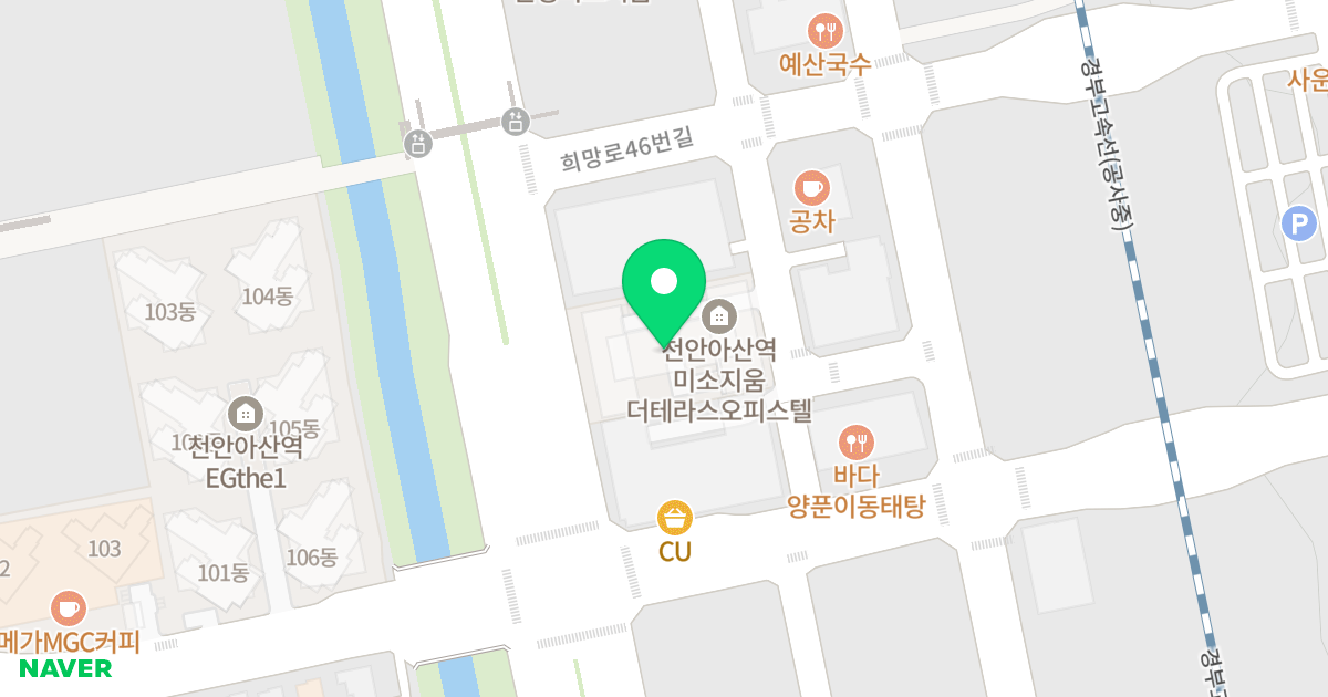 천안아산역 미소지움 더 테라스 오피스텔 위치 지도 - 충청남도 아산시 배방읍 희망로46번길 12
