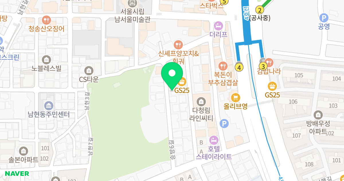 사당아트오피스텔 위치 지도 - 서울특별시 관악구 승방6길 26