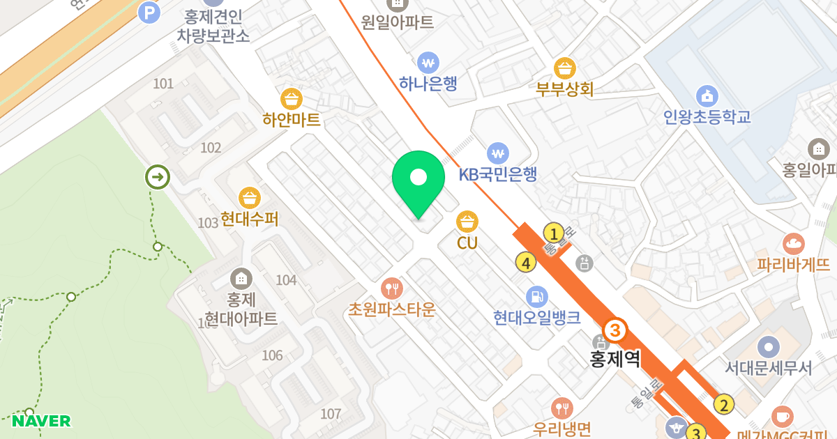 홍제PLA 위치 지도 - 서울특별시 서대문구 통일로39가길 34