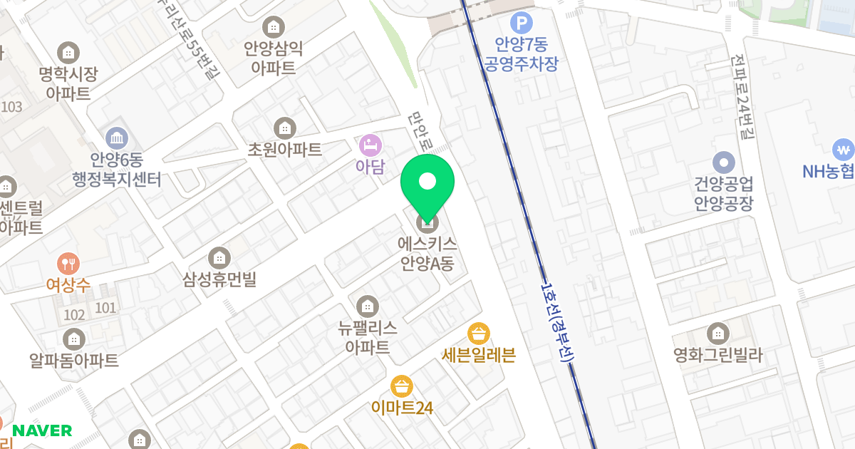 에스키스 안양 A동 위치 지도 - 경기도 안양시 만안구 만안로 71