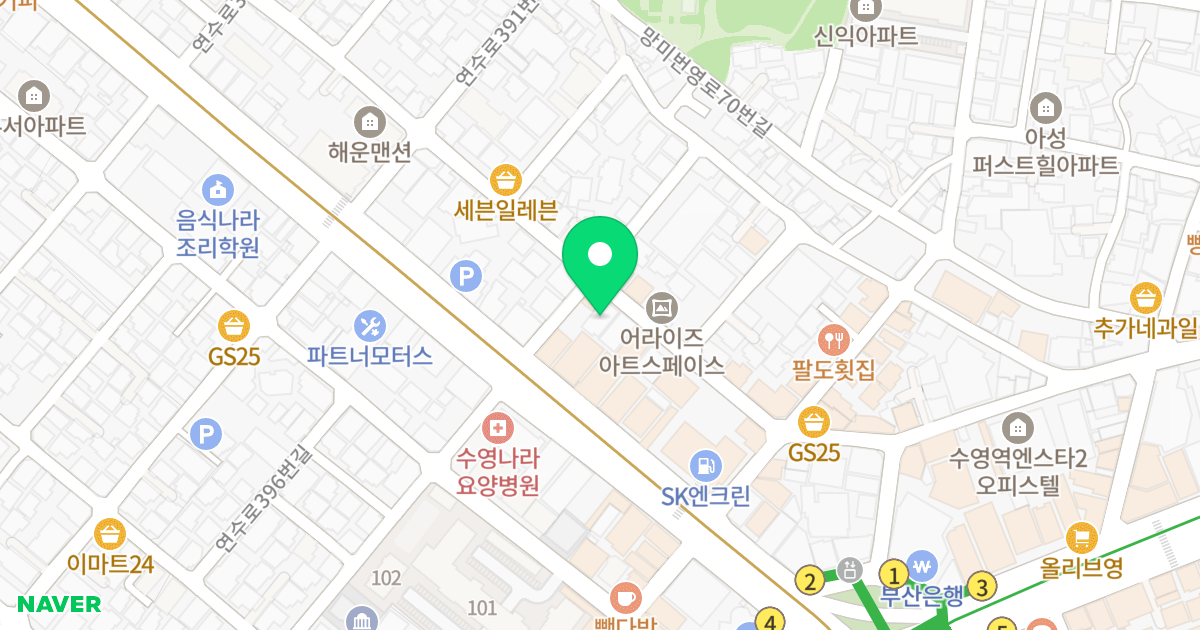 엘트라움 위치 지도 - 부산광역시 수영구 망미번영로52번길 102