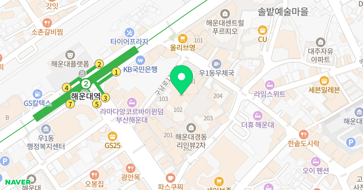 해운대역 푸르지오 더원 위치 지도 - 부산광역시 해운대구 구남로11번길 30