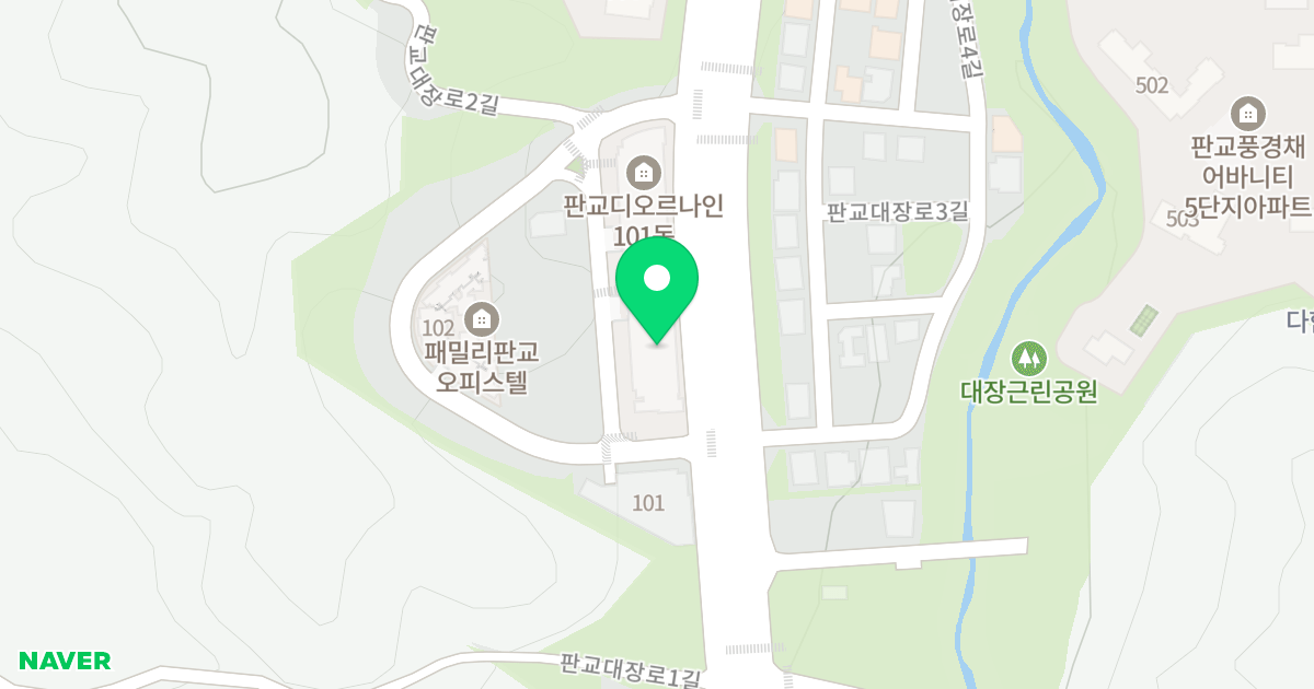 판교 디오르나인 102동 위치 지도 - 경기도 성남시 분당구 판교대장로2길 34